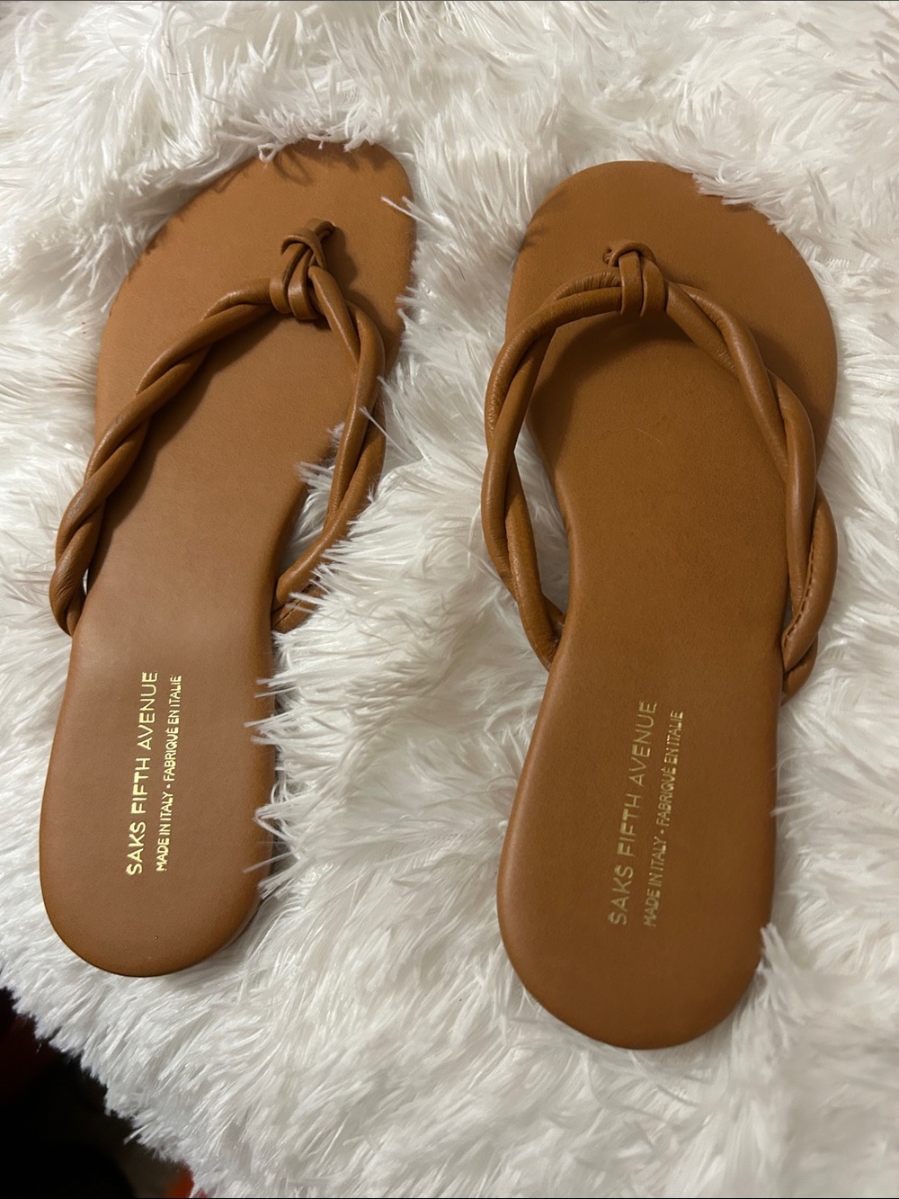 Saks Fifth Avenue Cognac Braided Slide Sandals